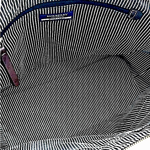 BURBERRY Denim Shoulder Bag Brown Leather Top Zip Closure Blue Label RARE - Picture 13 of 17